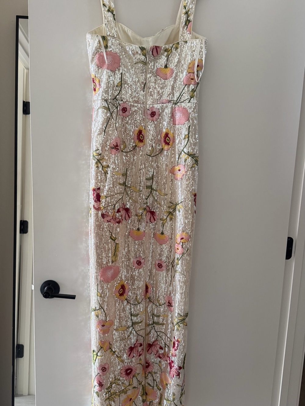 Dress the Population Ivory Sequin Maxi Dress with Pink & Green Floral Embroidery - Picture 9 of 9